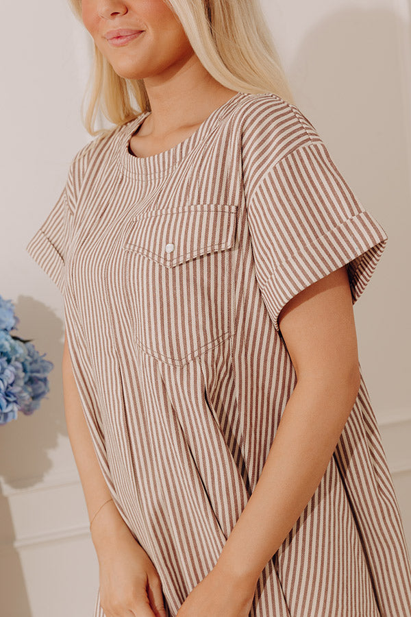 Charming Glance Stripe Mini Dress in Mocha Image - 5