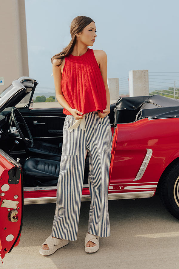 The Sawyer High Waist Wide Leg Stripe Pants in Navy
