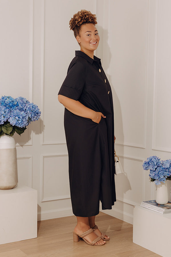 Capri Ease Midi Shirt Dress in Black Curves Image - 3