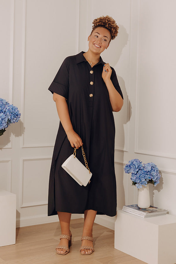 Capri Ease Midi Shirt Dress in Black Curves Image - 2