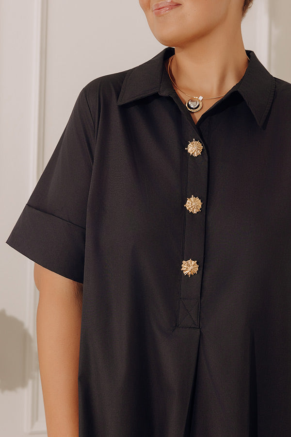 Capri Ease Midi Shirt Dress in Black Curves Image - 4