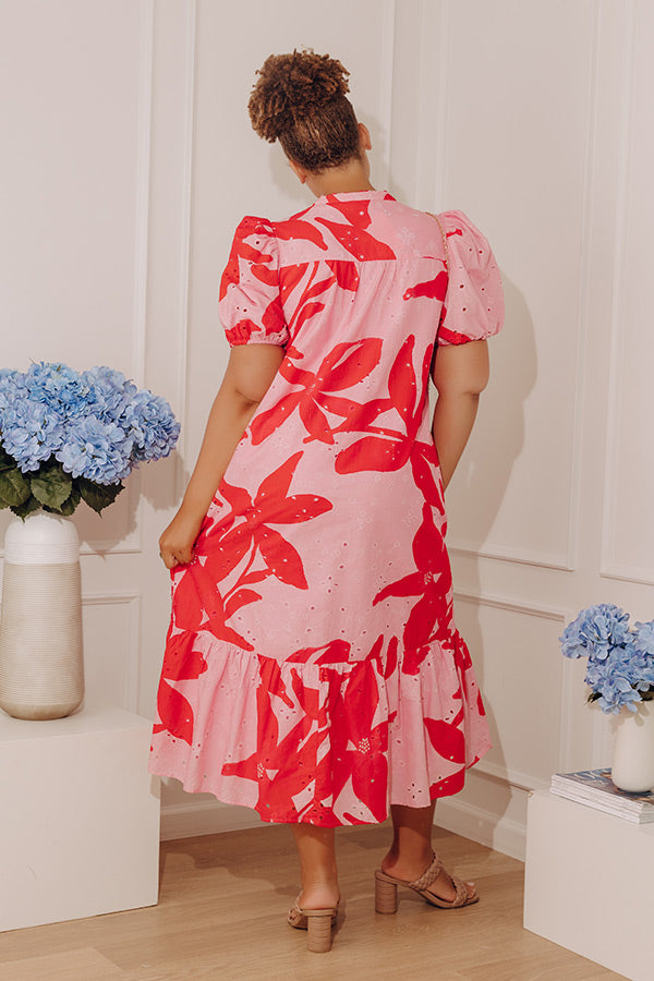 Brunch On Bloom Floral Eyelet Midi Dress in Pink Curves Image - 5