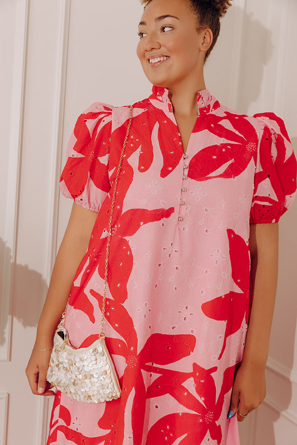 Brunch On Bloom Floral Eyelet Midi Dress in Pink Curves Image - 4