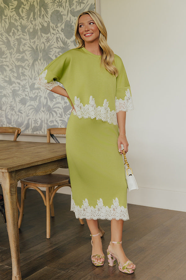Evening Ease High Waist Scuba Midi Skirt in Lime Punch