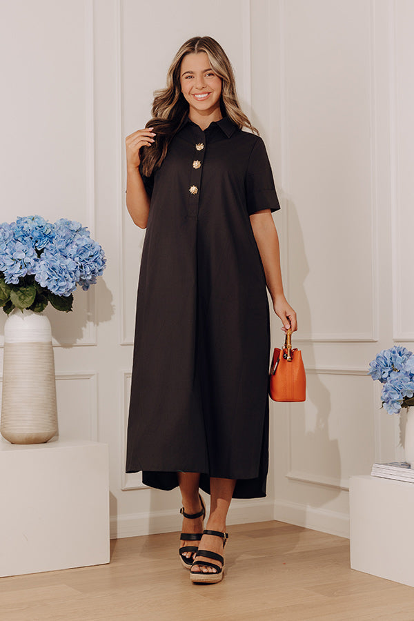 Capri Ease Midi Shirt Dress in Black Image - 5