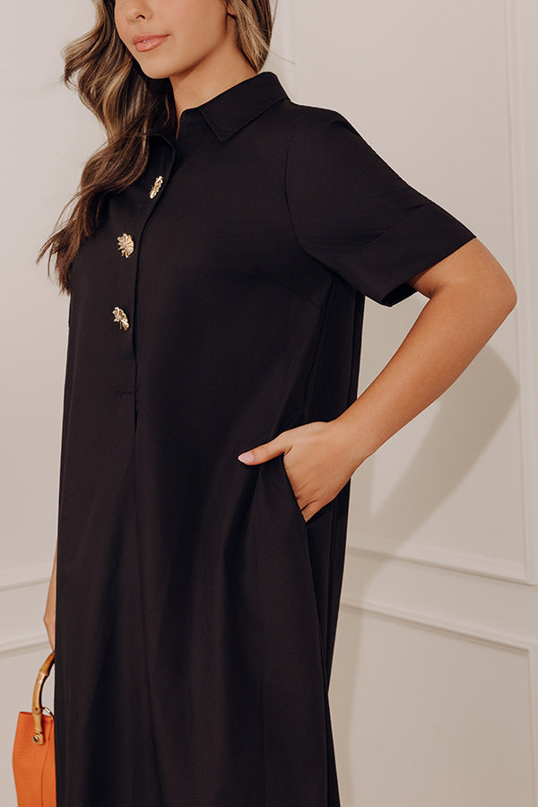 Capri Ease Midi Shirt Dress in Black Image - 2