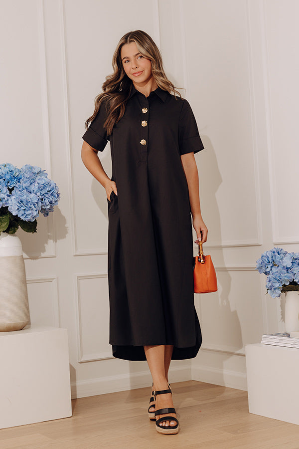Capri Ease Midi Shirt Dress in Black Image - 1
