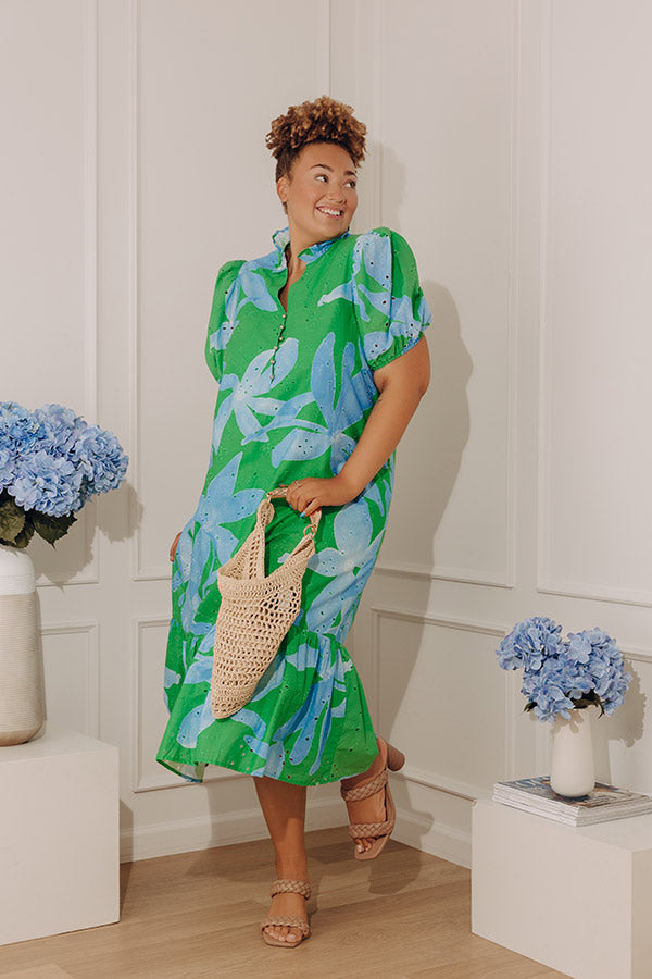 Brunch On Bloom Floral Eyelet Midi Dress in Kelly Green Curves Image - 1