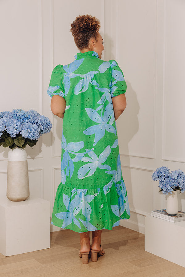Brunch On Bloom Floral Eyelet Midi Dress in Kelly Green Curves Image - 5