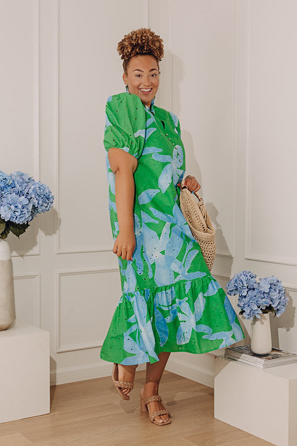 Brunch On Bloom Floral Eyelet Midi Dress in Kelly Green Curves Image - 3