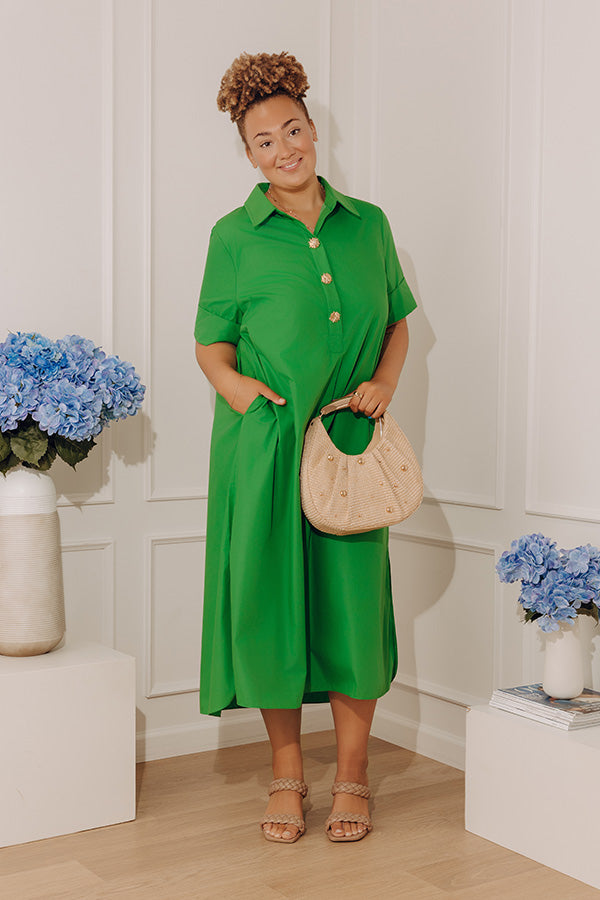 Capri Ease Midi Shirt Dress in Kelly Green Curves Image - 3