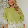 Evening Ease Lace Trim Scuba Top in Lime Punch Image - 1