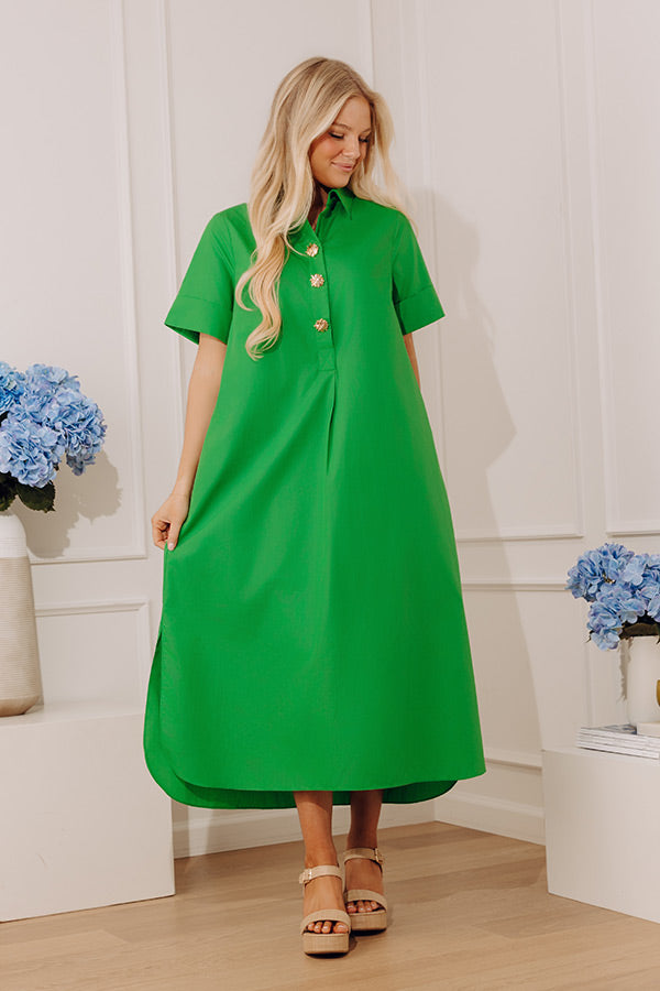 Capri Ease Midi Shirt Dress in Kelly Green Image - 1