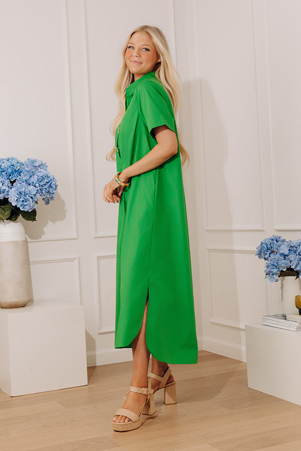 Capri Ease Midi Shirt Dress in Kelly Green Image - 2