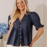 Uptown Darling Button Down Top in Navy Image - 1