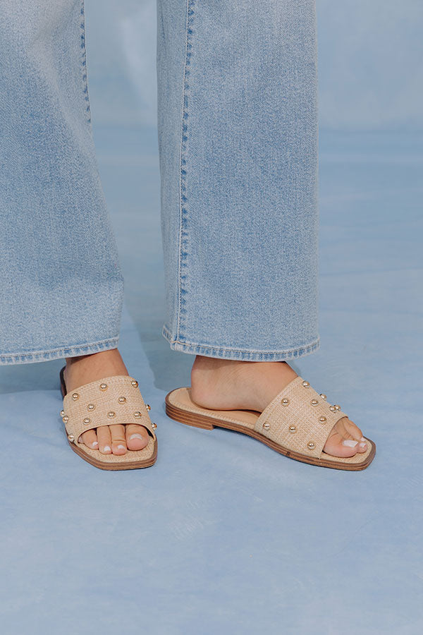 Come Aboard Raffia Woven Studded Sandals