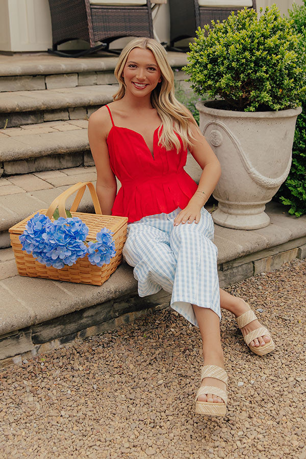 Picnic Date Midrise Gingham Barrel Jeans in Light Blue