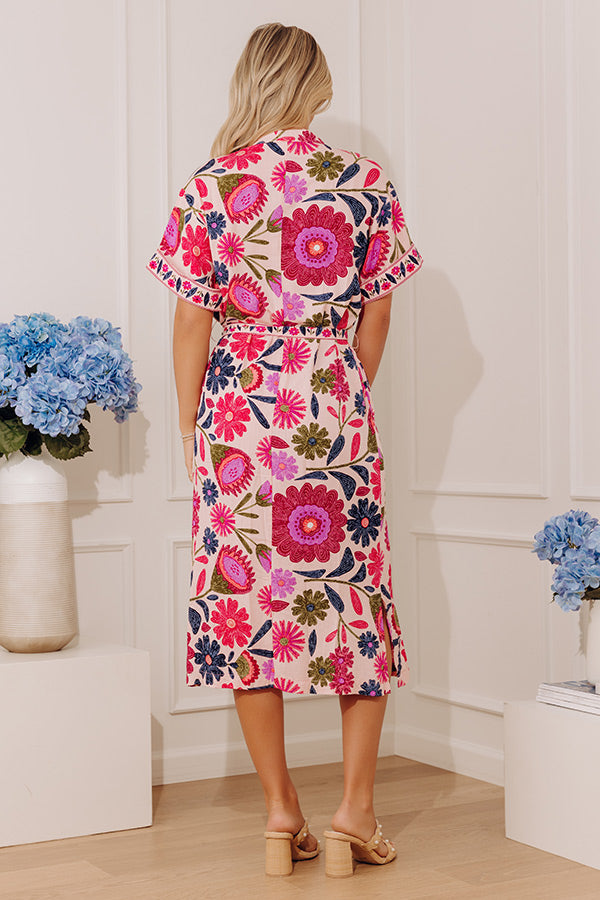Tuscan Sun Floral Button Down Midi Dress in Pink Image - 4