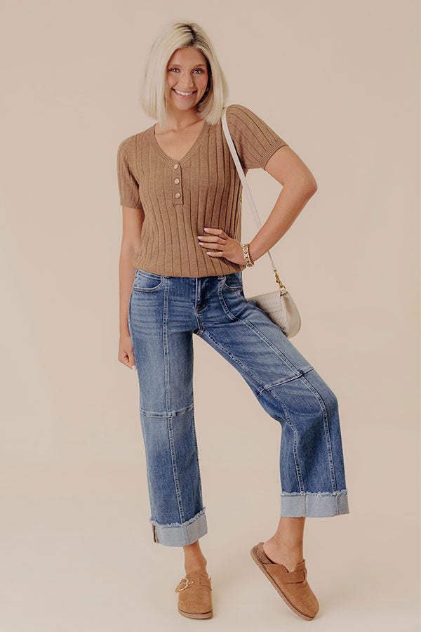 RISEN Sam Midrise Wide Leg Cuffed Jean