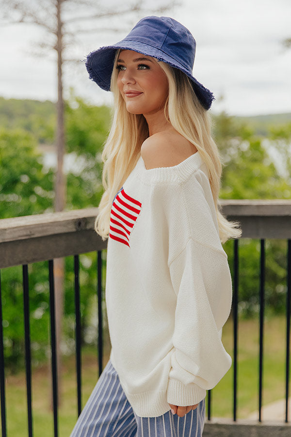 Freedom Rings Off Shoulder Knit Sweater Image - 3