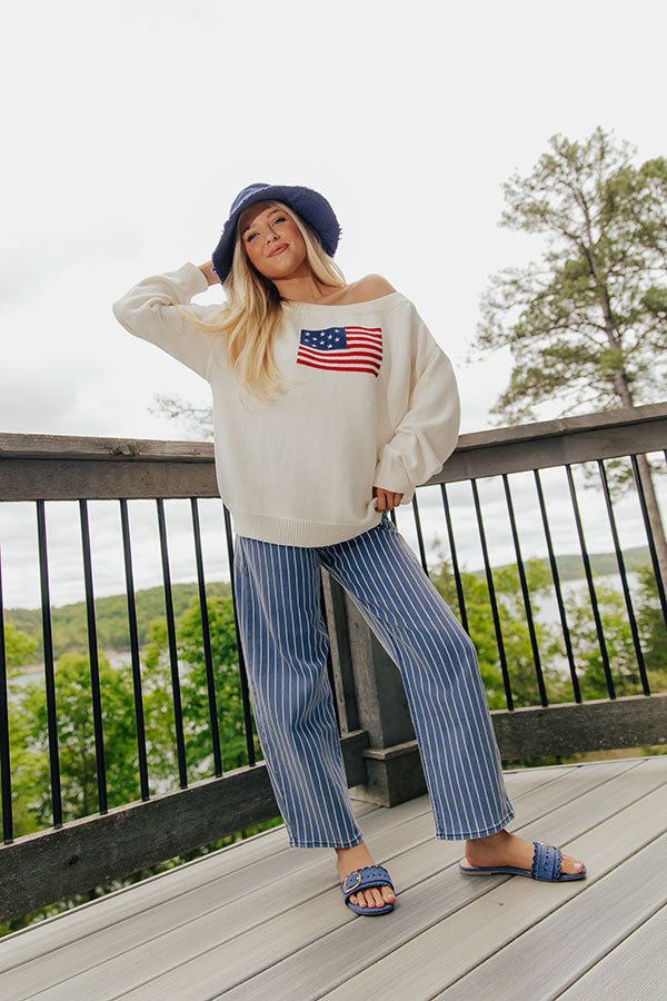 Freedom Rings Off Shoulder Knit Sweater