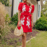 Sunday Stroll Floral Embroidered Linen-Blend Mini Dress in Red Image - 1