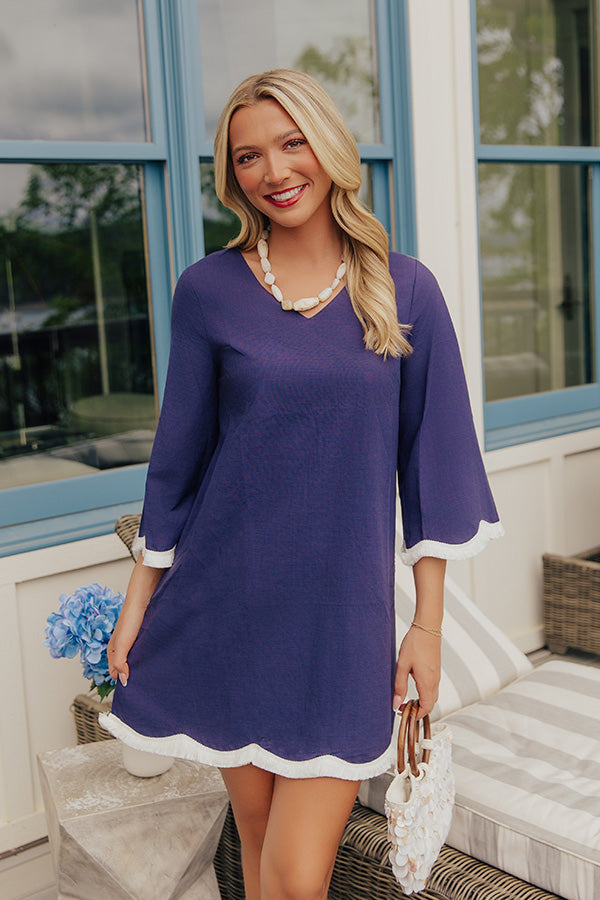 Lakehouse Muse Fringed Mini Dress in Navy Image - 1