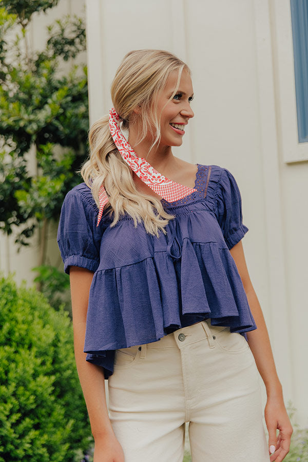 Darling Energy Eyelet Top in Navy Image - 1