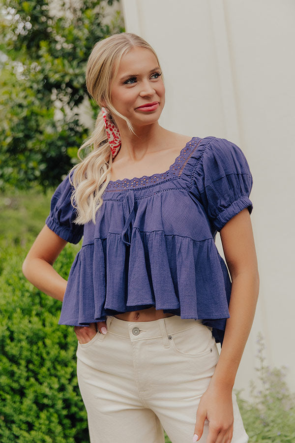 Darling Energy Eyelet Top in Navy Image - 2