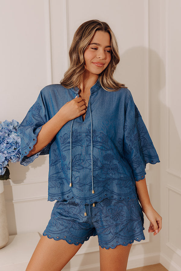 Manhattan Muse Embroidered Chambray Top
