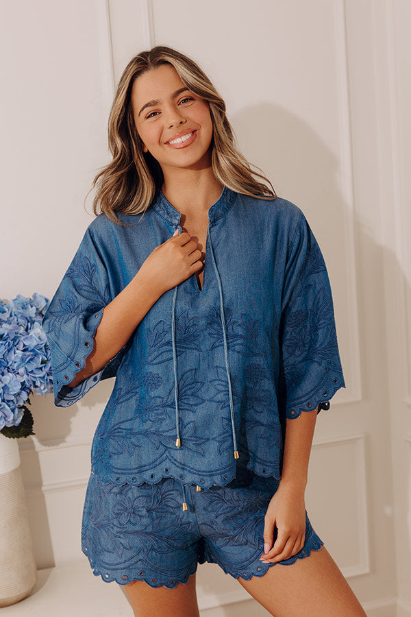 Manhattan Muse Embroidered Chambray Top Image - 3