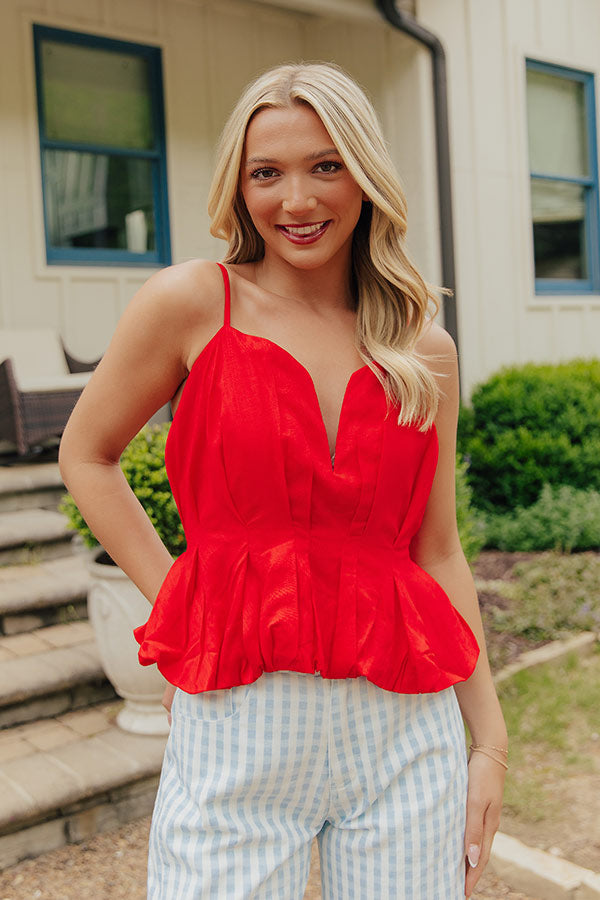 Flirt Alert Linen-Blend Top in Red Image - 2