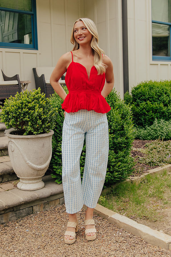 Flirt Alert Linen-Blend Top in Red Image - 5