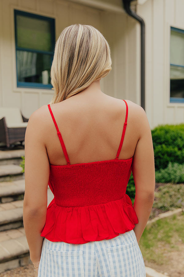 Flirt Alert Linen-Blend Top in Red Image - 4