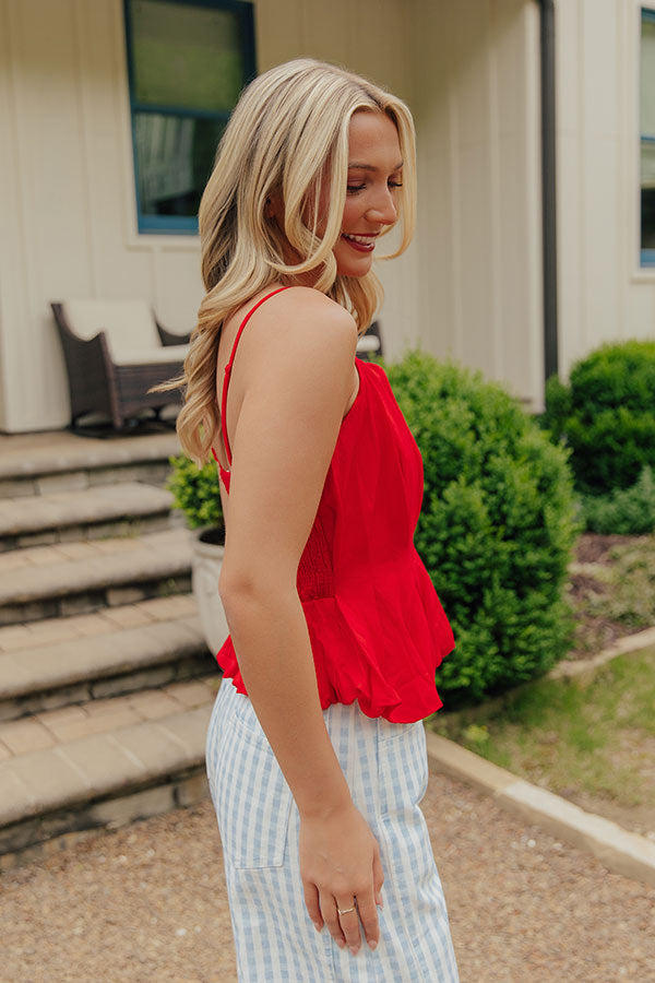 Flirt Alert Linen-Blend Top in Red Image - 3
