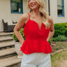 Flirt Alert Linen-Blend Top in Red Image - 1
