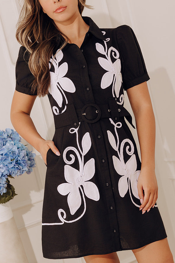Sunday Stroll Floral Embroidered Linen-Blend Mini Dress in Black Image - 2