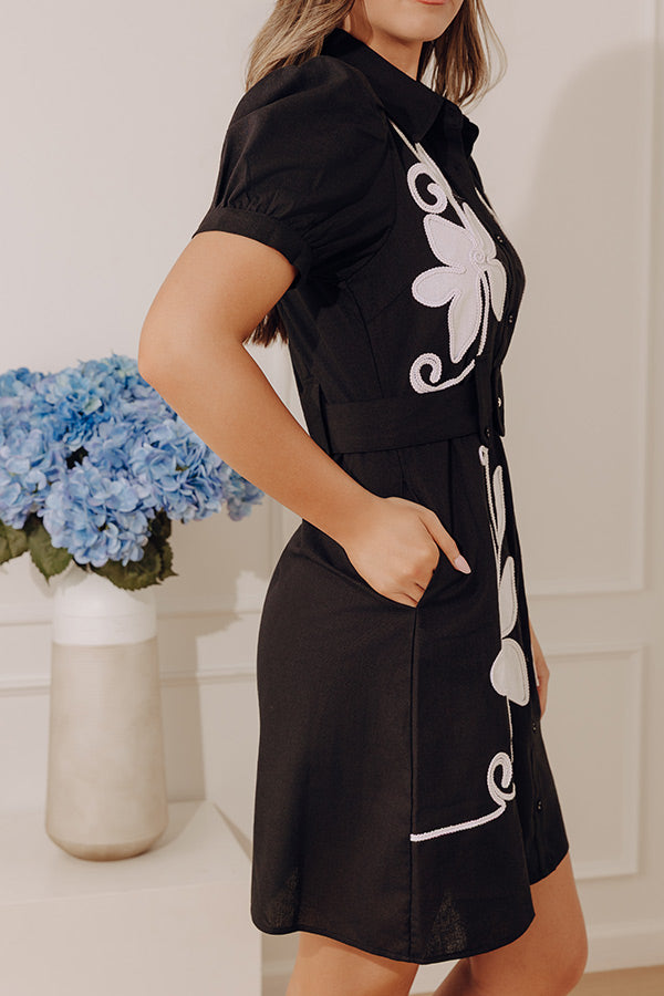 Sunday Stroll Floral Embroidered Linen-Blend Mini Dress in Black Image - 4
