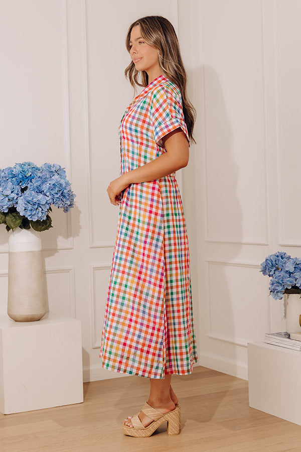 Simple Joy Button Down Gingham Midi Dress Image - 2