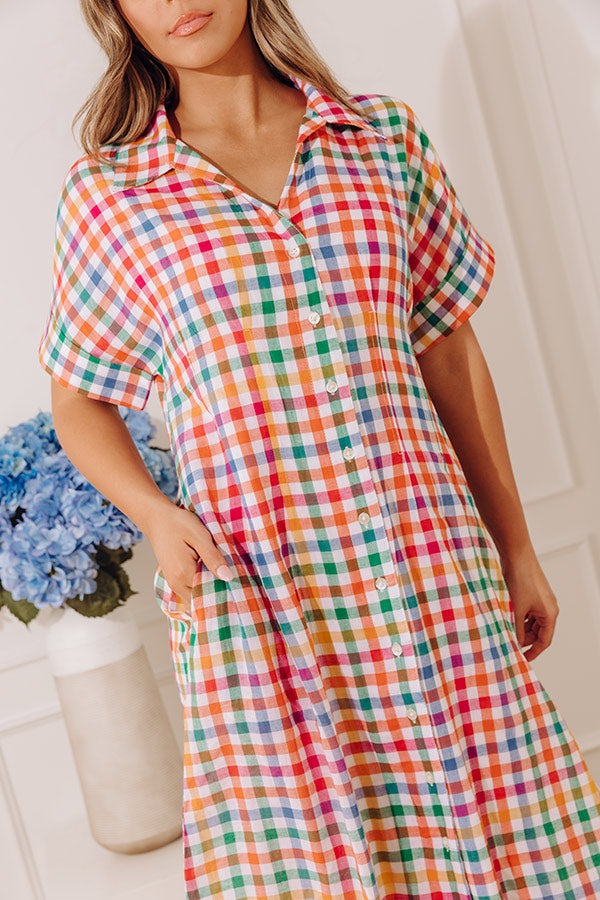 Simple Joy Button Down Gingham Midi Dress Image - 5