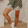 Uptown Ease High Waist Lace Trim Shorts in Olive Image - 1