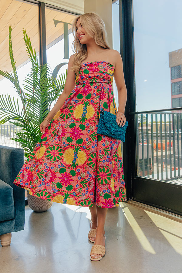 Fiesta Floral Ruched Midi Dress Image - 2