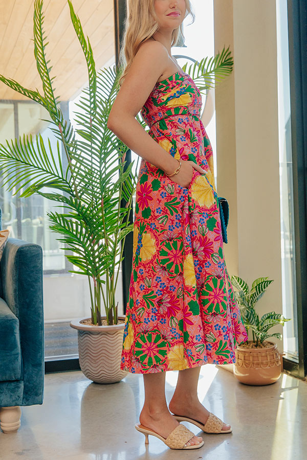 Fiesta Floral Ruched Midi Dress Image - 5