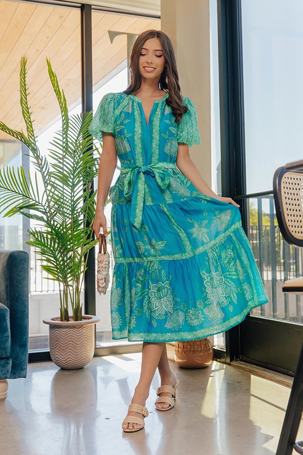 Portofino Stroll Floral Linen-Blend Midi Dress Image - 1