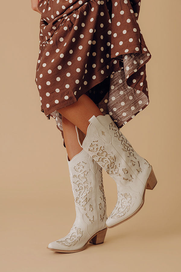 The Lorelai Faux Leather Cut-Out Cowboy Boots in Stone Image - 1