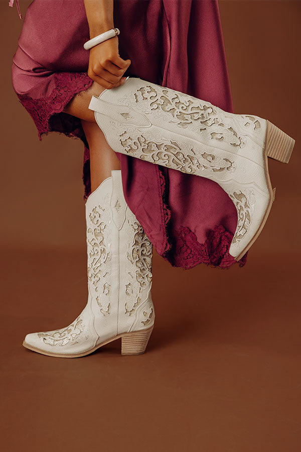 The Lorelai Faux Leather Cut-Out Cowboy Boots in Stone Image - 1