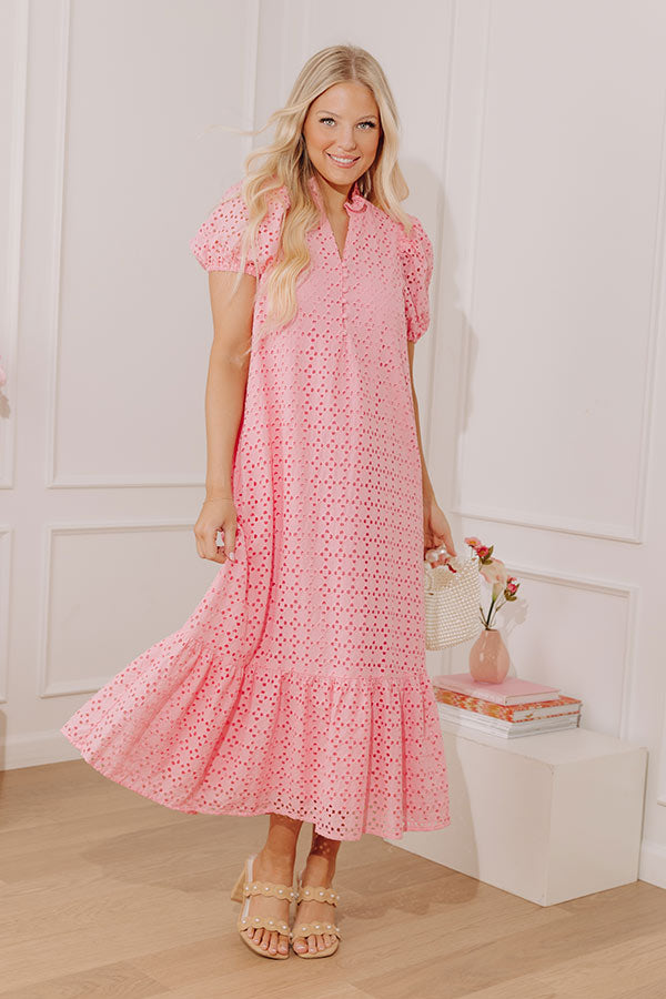 Easy Grace Eyelet Midi Dress in Pink Image - 2