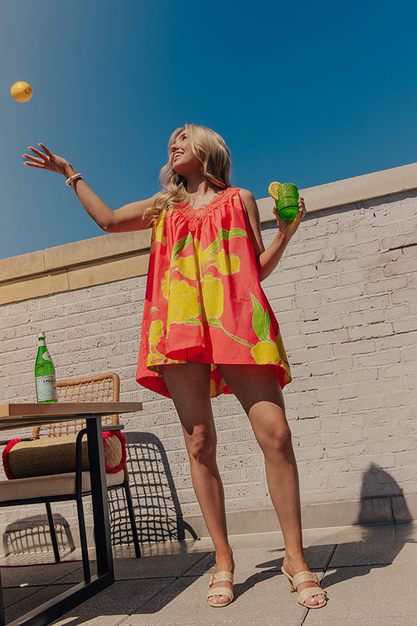 Santorini Bloom Lace Trim Floral Mini Dress Image - 4