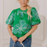 Mediterranean Mood Floral Embroidered Top in Kelly Green Image - 1