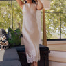 Champagne Glow Satin Lace Trim Midi Dress Image - 1